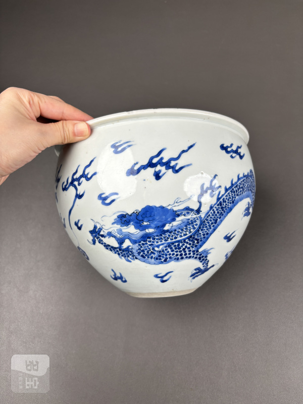 清康熙 青花云龙纹钵缸 - 图2